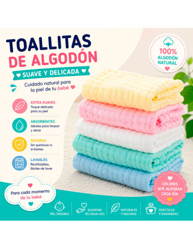 Toallitas de Algodón Suave 5 Piezas al Mayoreo | LHESH