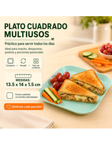 Plato Cuadrado Multiusos 13.5x14 cm Verde al Mayoreo | LHESH