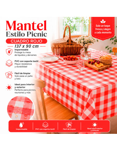 Mantel Picnic Cuadros Rojo 137x90 cm al Mayoreo | LHESH