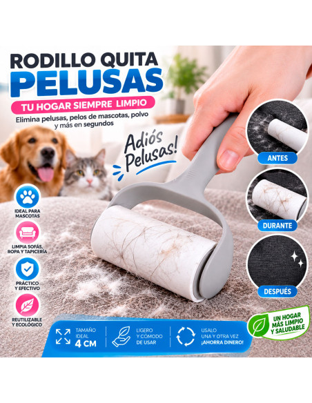 Rodillo Quitapelusas Reutilizable Gris al Mayoreo | LHESH